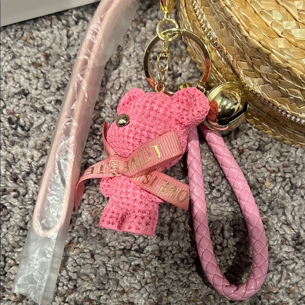 Miu Miu Straw Circle Bag with Pink Bear Charm - Picture 3 of 6